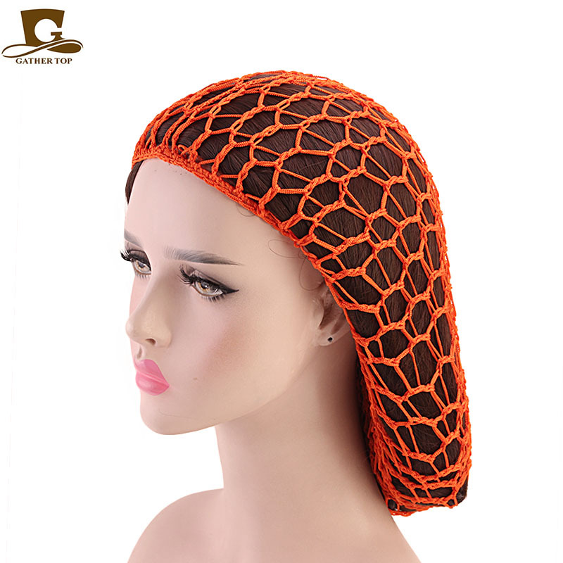 Picture of Women's Handmade Crocheted Braided Net, Mesh Pocket, Mesh Plate Hair Hat, Nightcap, Retro Bow, Retro Style