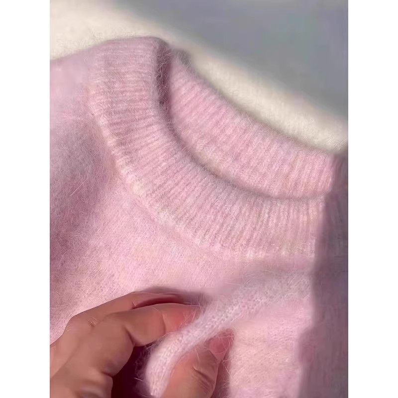 Picture of Pink milk mohair knitted pullover sweater girl autumn and winter art raw milk obedient lazy wind soft glutinous top autumn