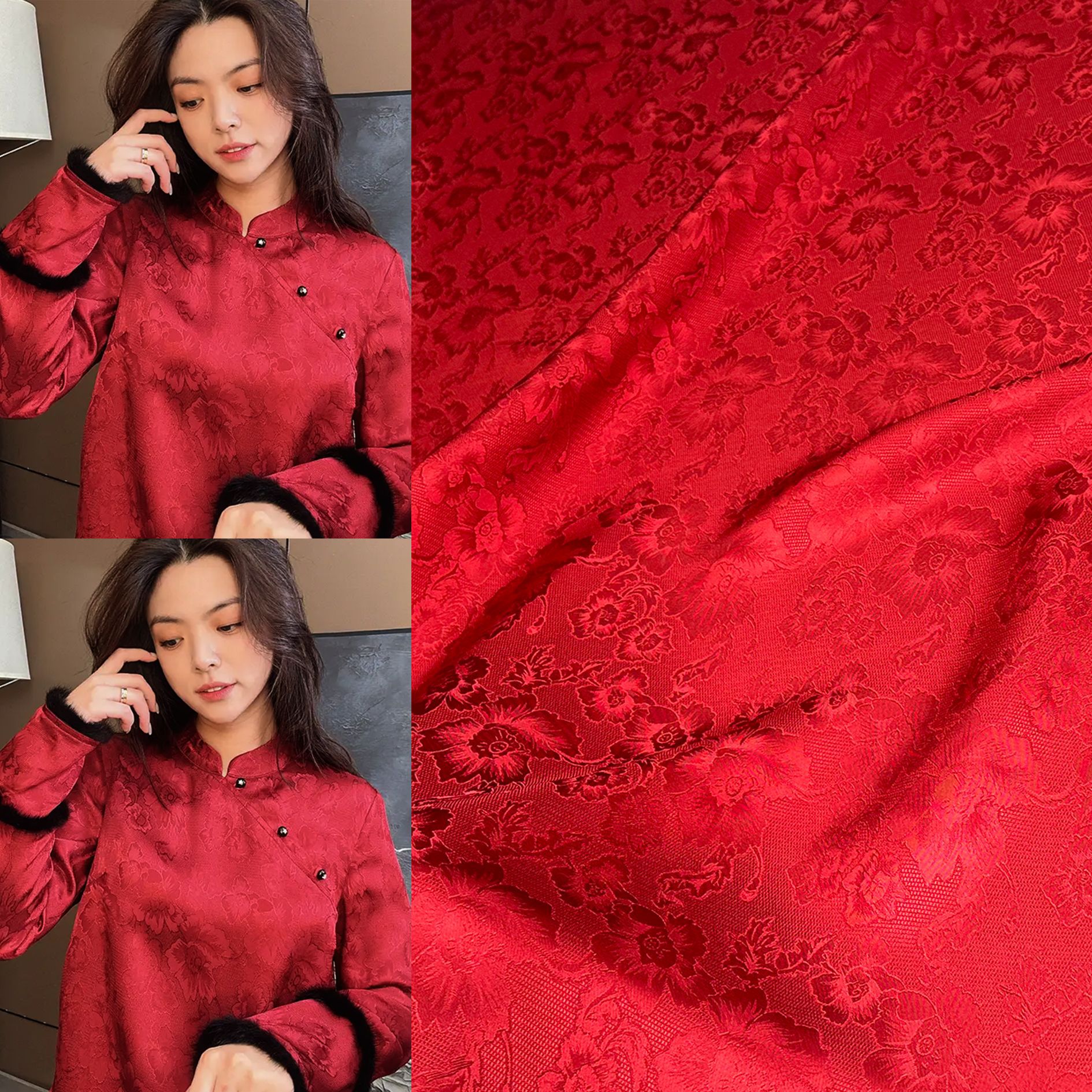 New all-human silk through-hole flower jacquard fabric spring and summer shirt dress cheongsam fabric