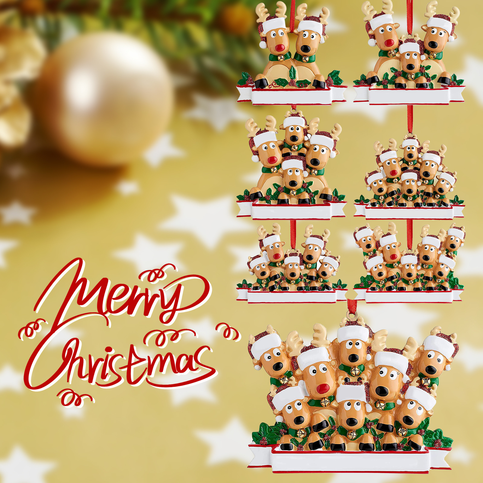 Picture of Christmas Reindeer Family Cute Home Pendant Christmas Elk Family Christmas Holiday Name Pendant