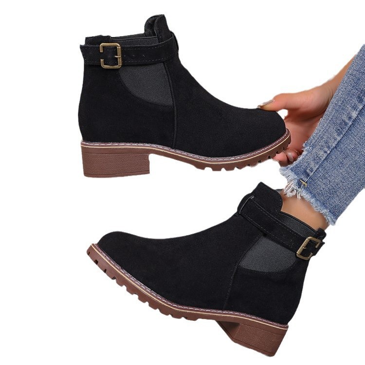Picture of Tume Foreign Trade Plus Size Buckle Square Heel Fashion Boots 2025 Fall Winter New Round Toe Mid-Top Women's Boots Spot Wholesale