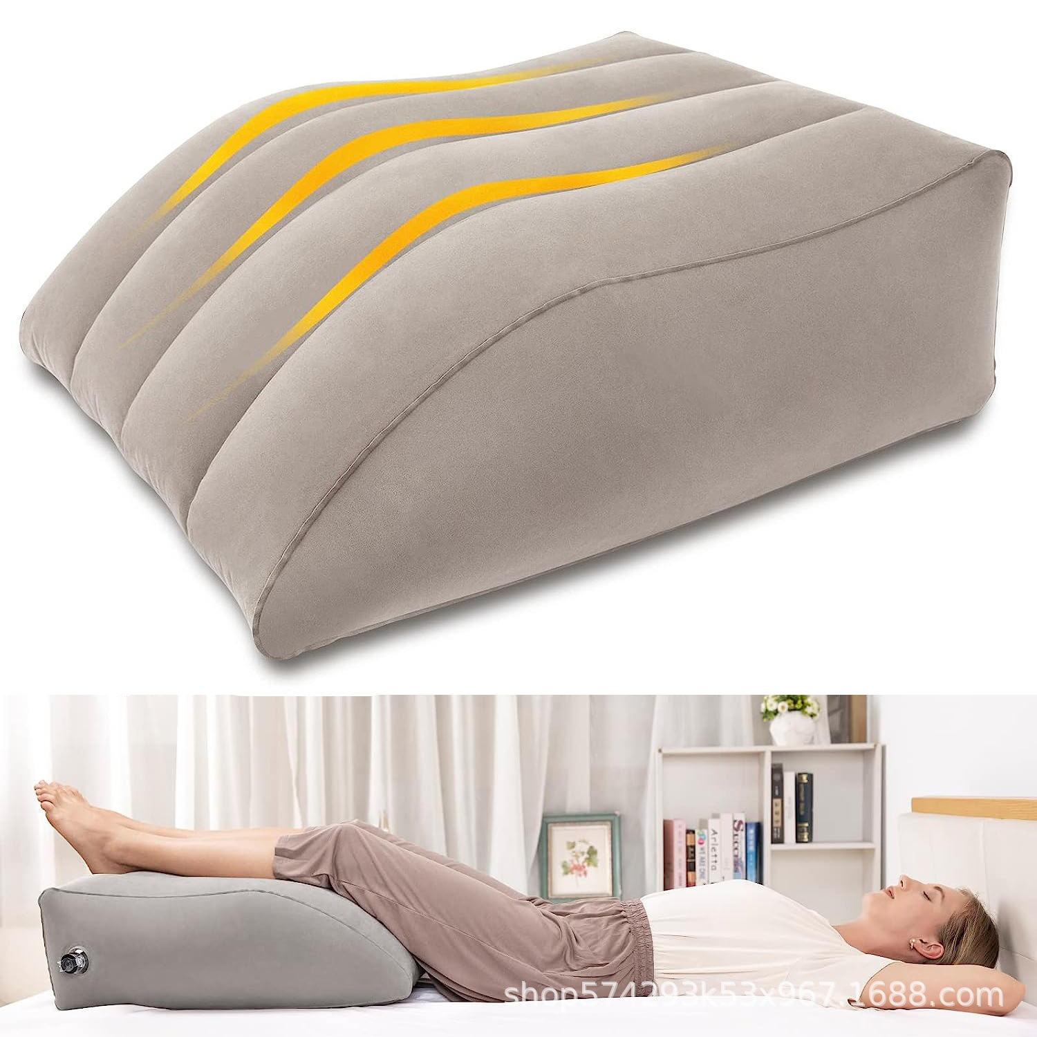 Picture of Triangular Inflatable Spot Travel Leg Pillow Fracture Lift Flocked Leg Pad Outdoor Wedge-Shaped Knee Relaxation to Relieve Fatigue