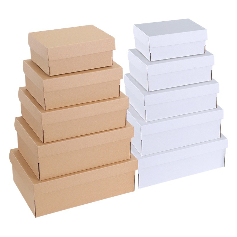 Spot Wholesale Corrugated Kraft Paper White Foldableing Clamshell Women's Shoe Carton Express Delivery Packaging Boys Shoe Box
