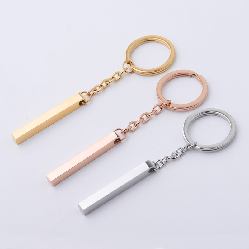 RUMNVNTY Mirror Polished Titanium Steel Stereo Long Pendant Keychain Glossy Engraving Memorial Gift Pendant