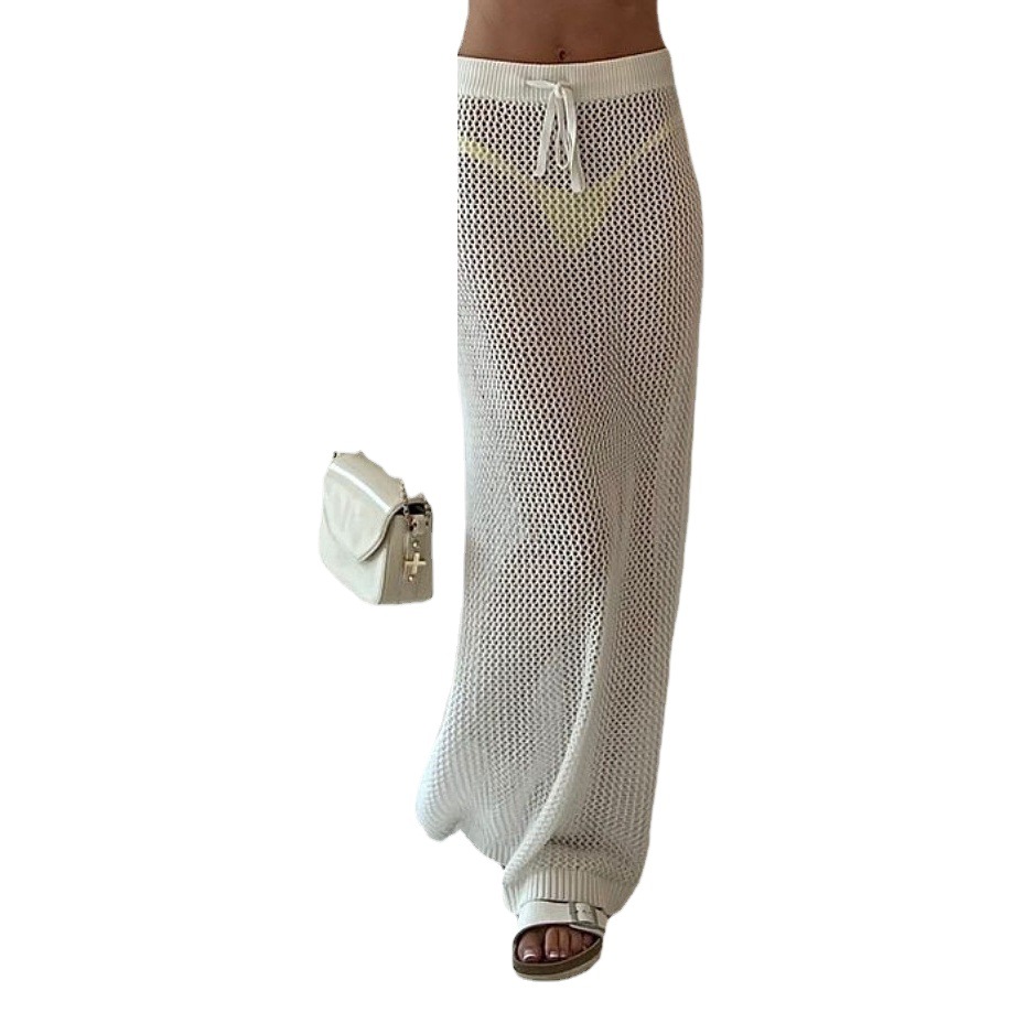 2024 European and American Foreign Trade Summer New Sexy Hollow Perspective Knitted Beach Holiday Solid Color Skirt Outer Wear Women