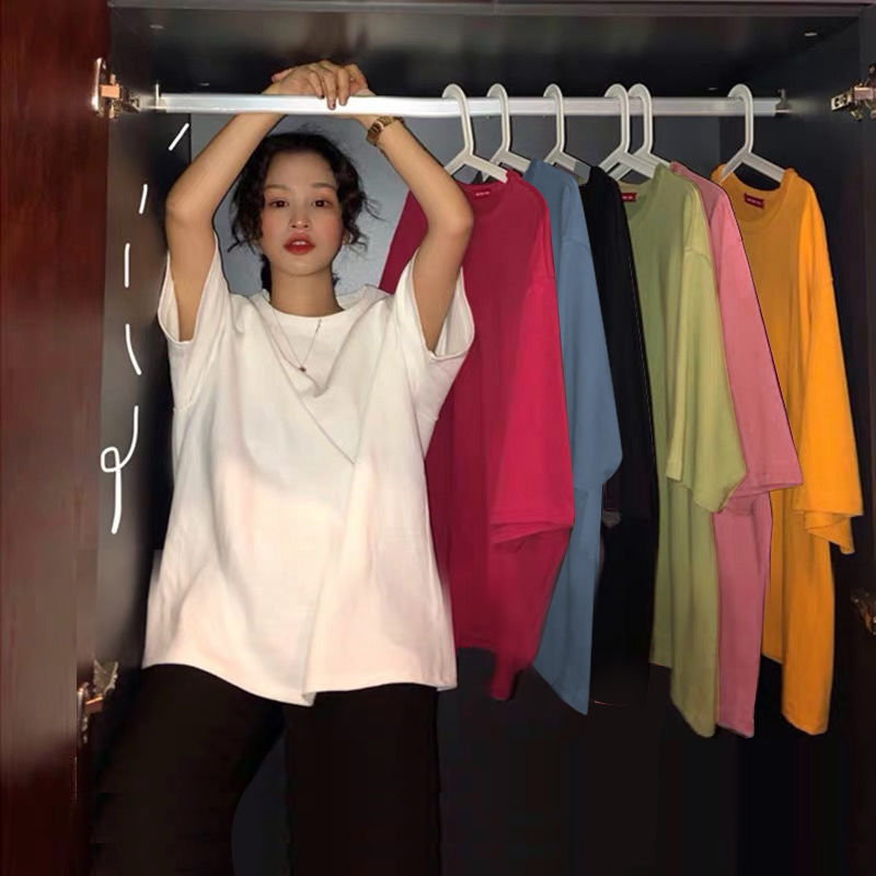 Xinjiang Cotton New Arrival Korean Style Customized Summer Class Suit for Students Solid Color Half Sleeve Top Casual Pure Cotton Short Sleeve T-Shirt for Women