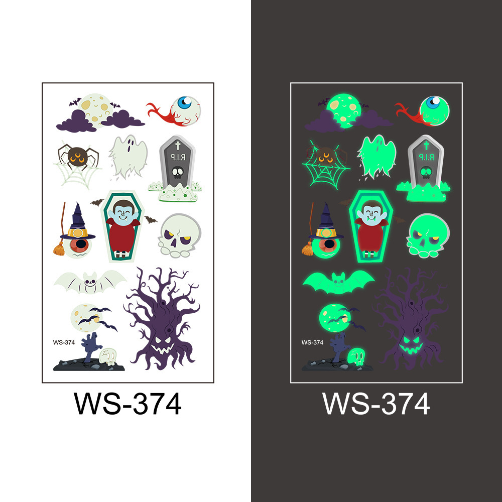 Picture of Cross-Border New Halloween Tattoo Stickers Waterproof and Sweat-Proof Long-Lasting Fluorescent Green Luminous Children's Cartoon Face Tattoo Stickers
