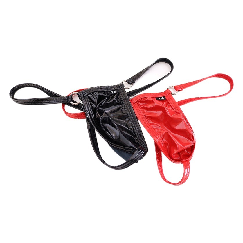 New men's sexy thong men's elastic leather T-pants iron ring low waist leather boys underwear Retail Wholesale