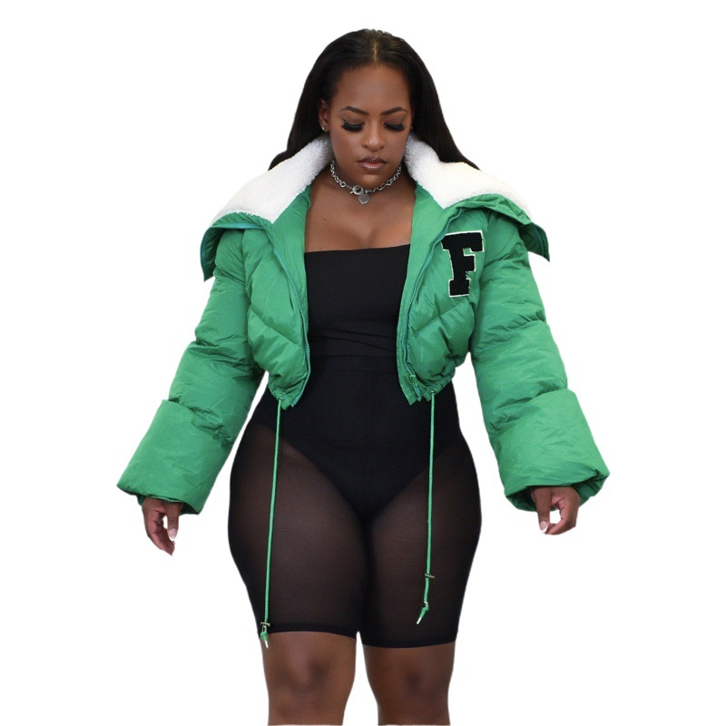 European and American Women's 2022 Autumn and Winter Fashion Letter Embroidery North American Cotton Coat Casual Fleece Large Lapel Jacket Coat