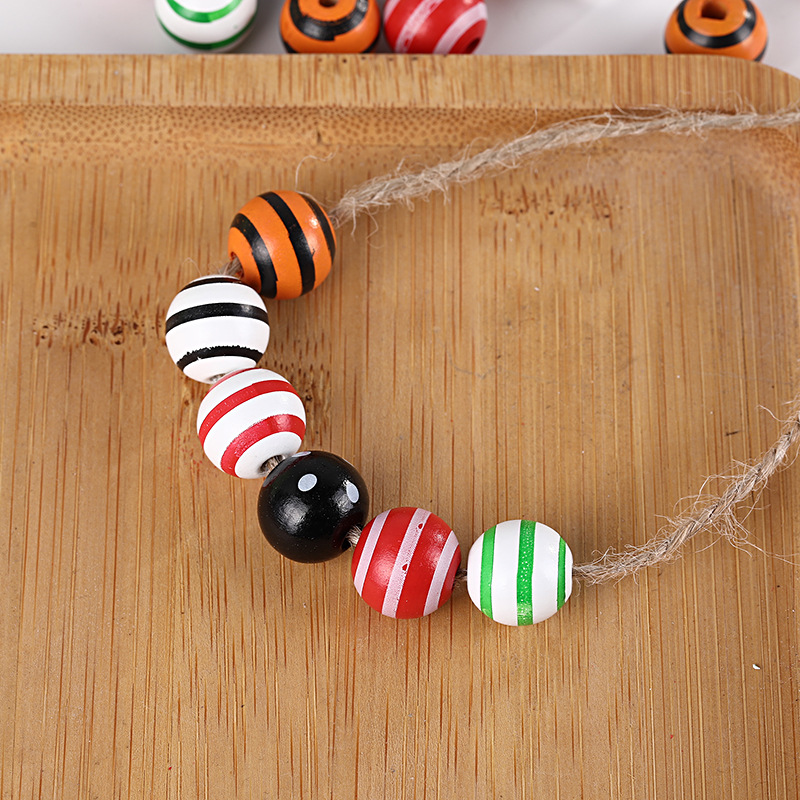 Picture of Cross-border hot sale 16mm Lotus round beads striped polka dot printed wooden beads children's beads DIY jewelry loose beads accessories