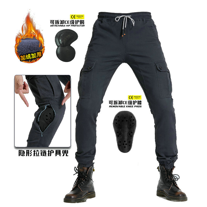 New Motorcycle Riding Pants Winter fleece-lined Casual Pants Slim-fit Black Coil Pants Motorcycle Riding Pants for Men and Women
