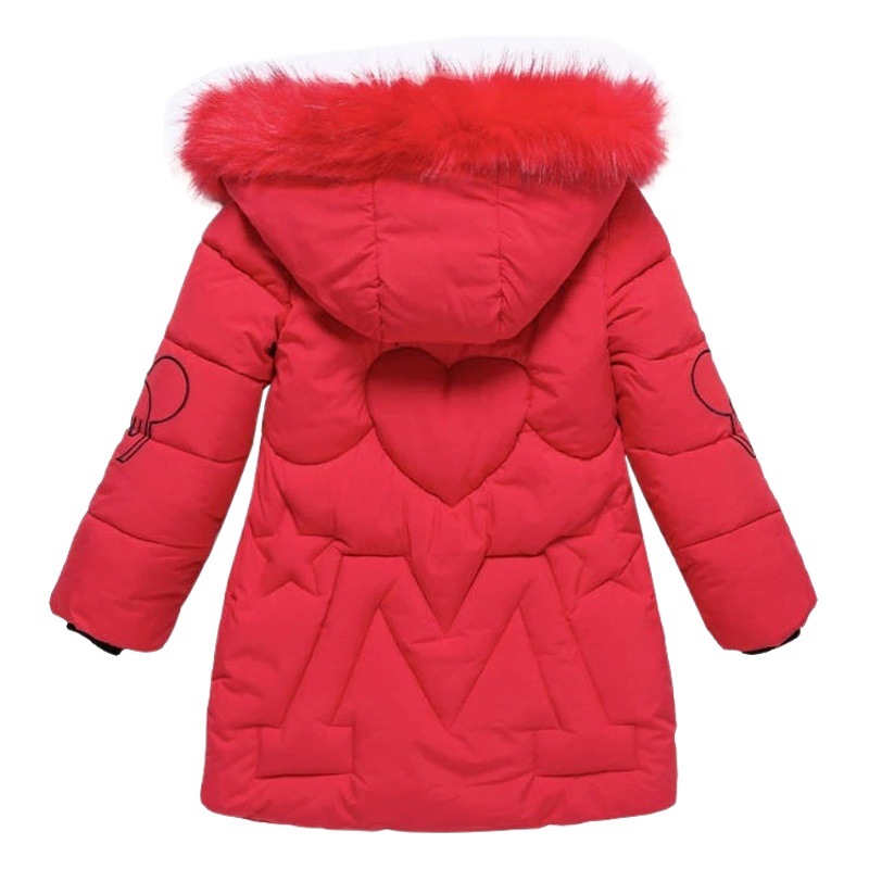 Winter New girls' cotton-padded coat Korean style medium and large children's mid-length thickened down cotton large fur collar cotton-padded coat