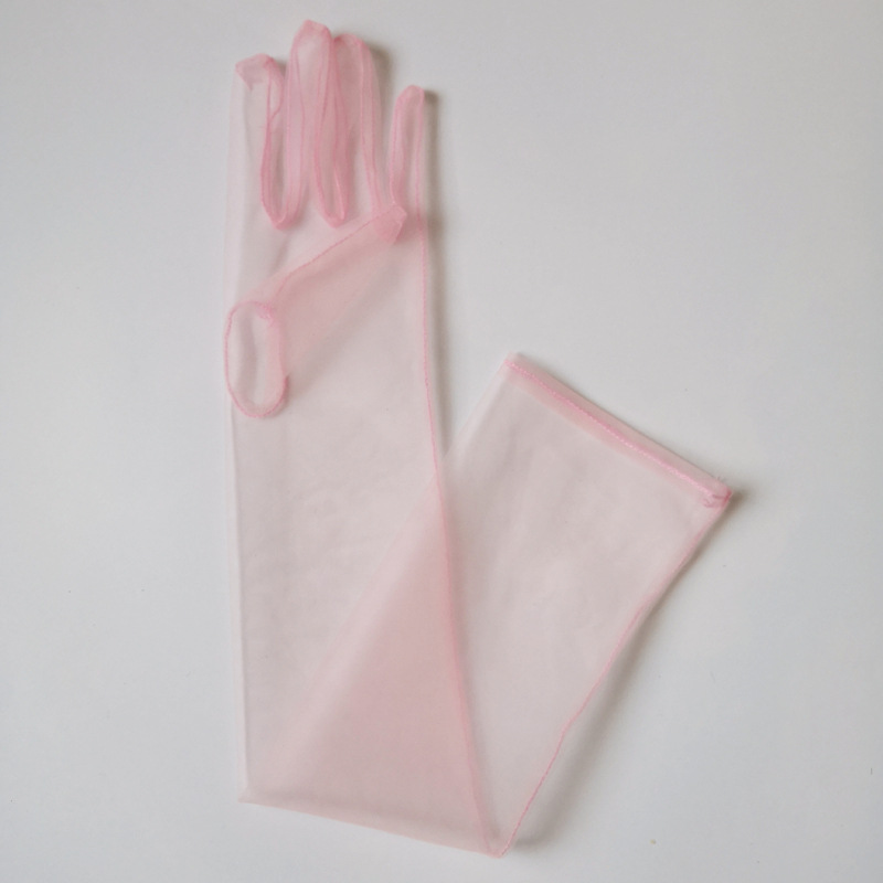 Picture of 55cm Long 70cm DIY Sheer Plain Bridal Wedding Dress Gloves Sexy Black and White Wine Red Mesh Wedding