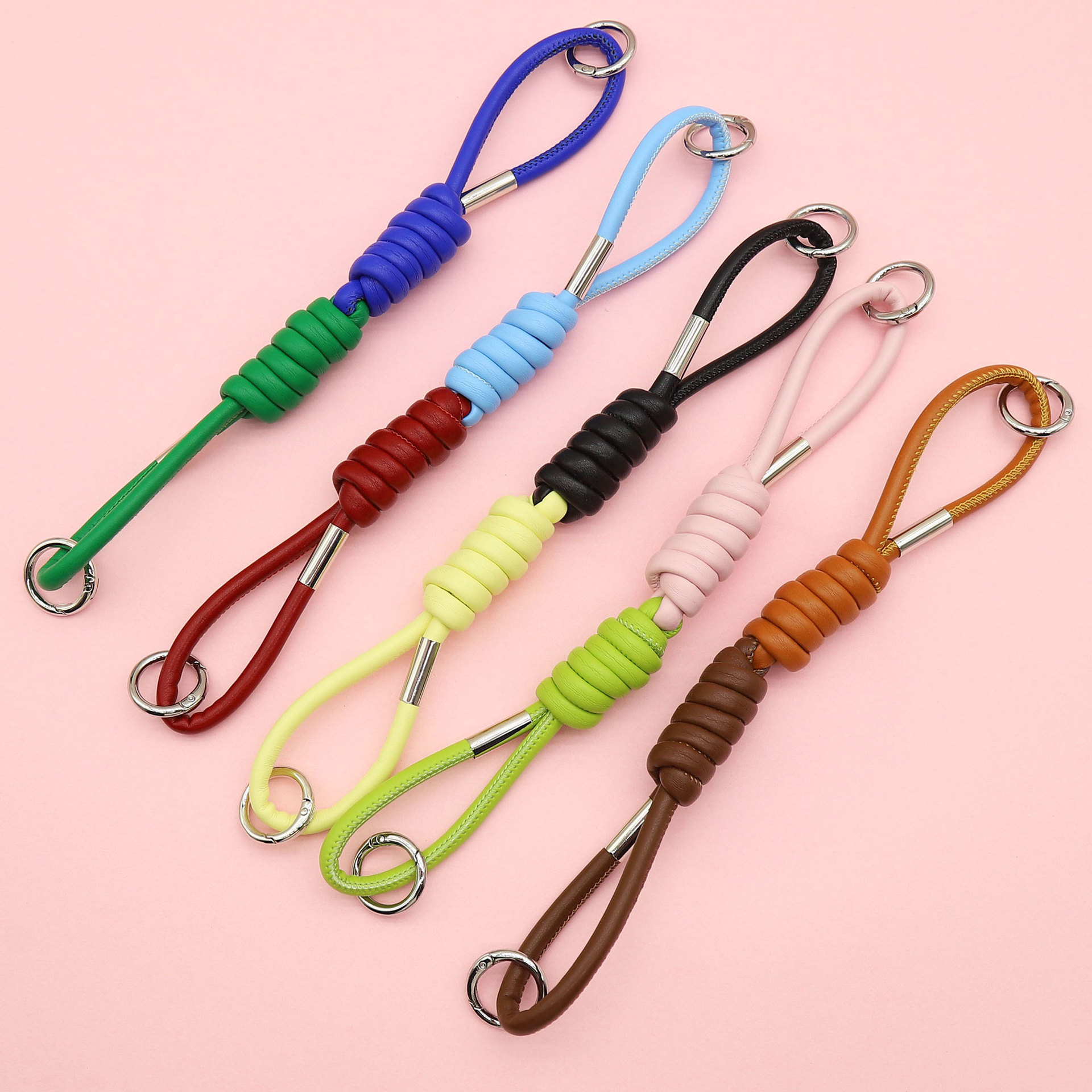 New dopamine color woven pu leather rope hand bag water cup lanyard creative short anti-lost mobile phone wrist rope