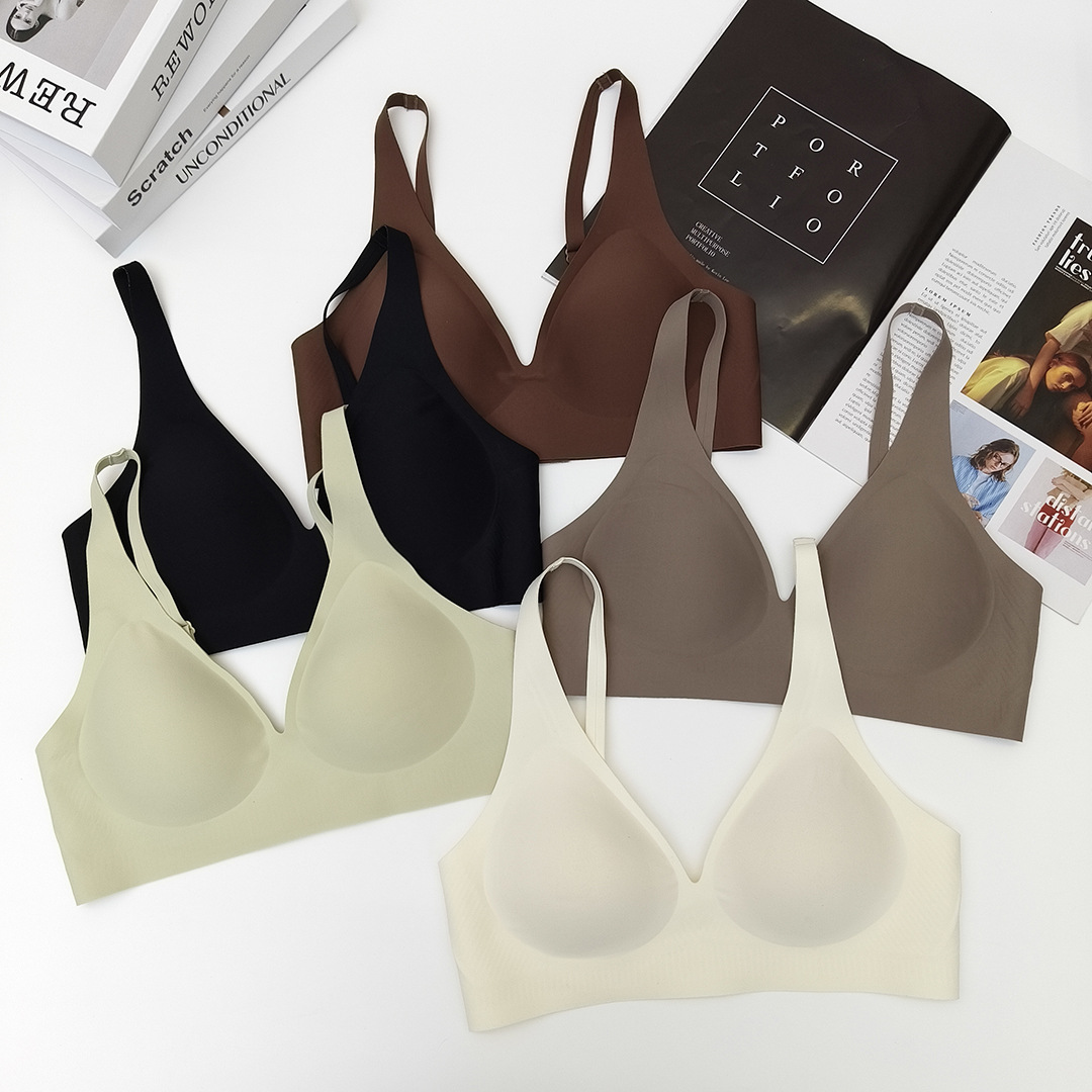 Cloud Sense Deep V Traceless Black Technology Jelly Soft Support Bra No Steel Ring Simple One-piece Hollow Comfortable Underwear