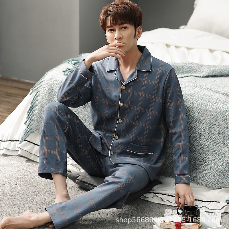 Picture of Pajamas Men's 2024 Spring and Autumn Cotton Long Sleeve Home Clothes Men's Boys Teenagers Thin plus size suit