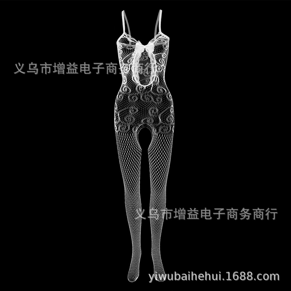 Picture of Sexy mesh sexy lace trim sling front hollow bow thread jacquard one-piece mesh w040