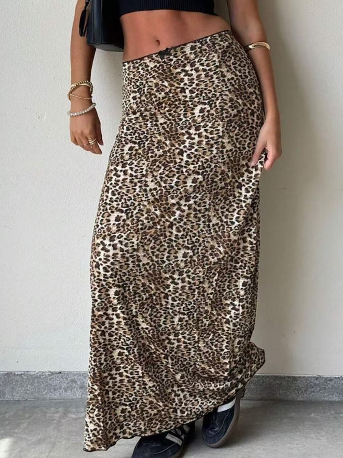 Ayj25L284-2025 Spring New Amazon European and American Cross-Border High Waist Half-Length Skirt Women's Leopard Print Long Skirt