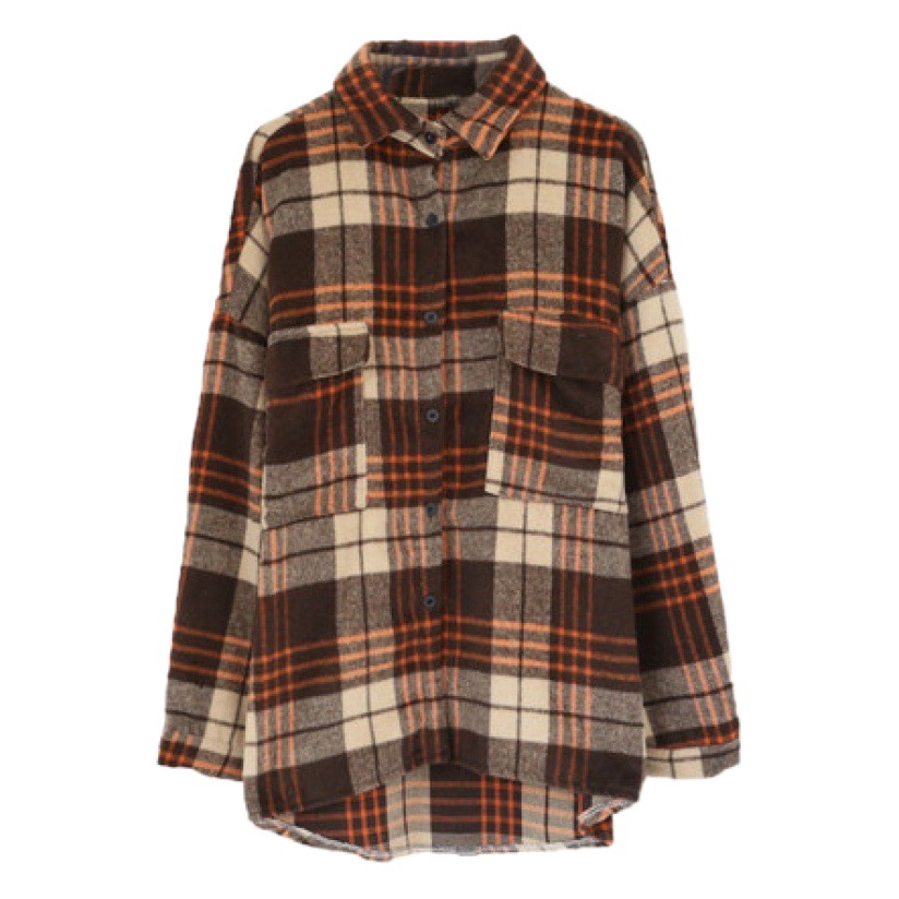 Autumn 2022 new women's plaid shirt coat early autumn winter ins retro Hong Kong style design sense niche