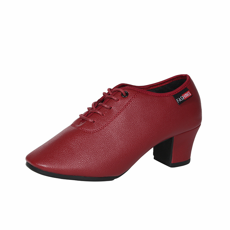 Picture of New Women's Latin Dance Shoes Soft Sole Square Dance Adult Teacher Middle Heel Beef Shoes Ballroom Dance Shoes