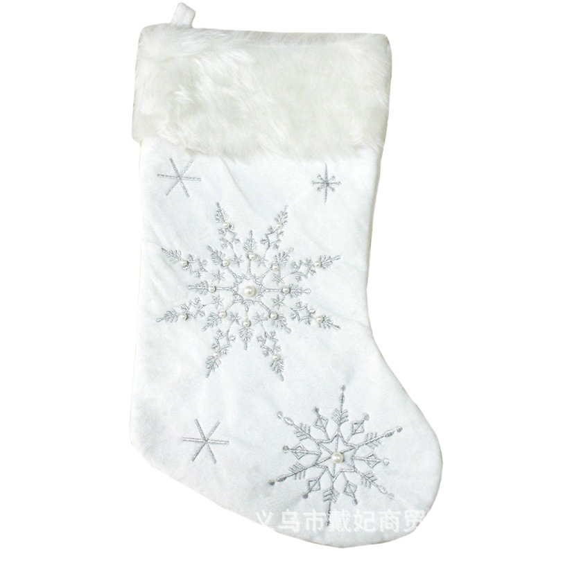 Christmas Boots Socks Pendant Silver Gold White Socks Gift Bag White Plush Embroidered Large Socks