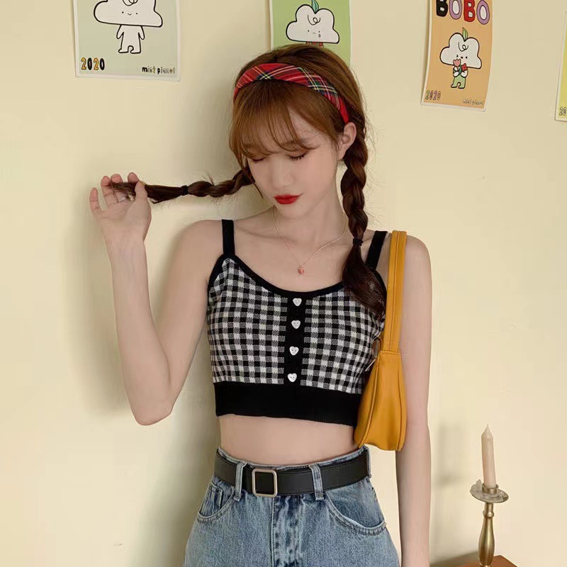 Picture of Plaid Camisole Women's Summer 2022 Inner Wear Tube Top Short Top Outer Wear Trendy Sweet and Spicy Style Hot Girl