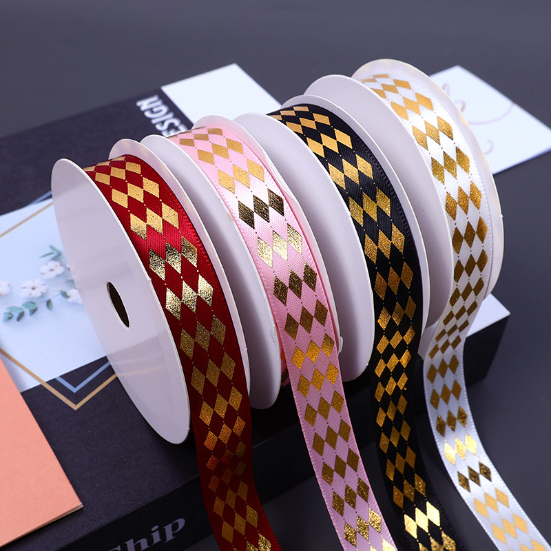 Bow Hot Stamping Rhombus Ribbon Accessories Cake Decoration Gift Packaging DIY Bouquet Material Gold Ribbon