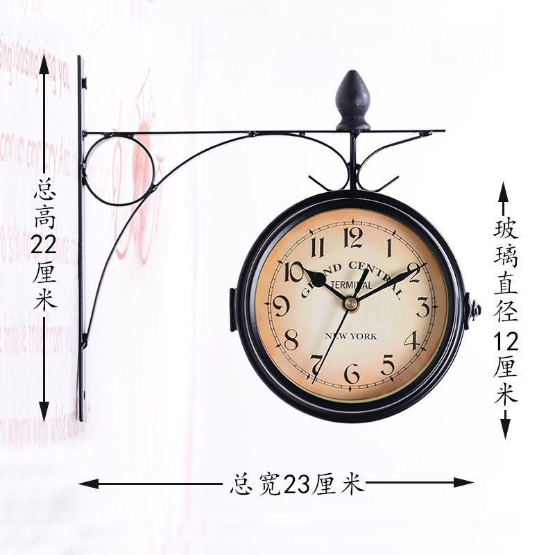 Picture of European-style home creative clocks and wrought iron wall clock manufacturers wholesale retro decorative living room clock double-sided wall clock