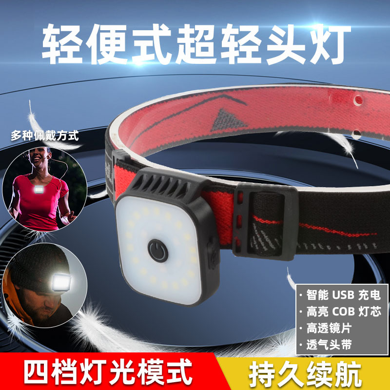 Headlamp Rechargeable Mini Portable Clothes Pin Lamp Head-mounted Flashlight Running Lamp Outdoor night Run New Cross-border