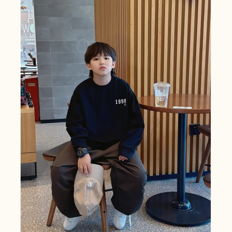 Cotton Children's Wear 2024 Autumn Boys' Korean-style Letter Printing Children's Loose Long-sleeved T-shirt
