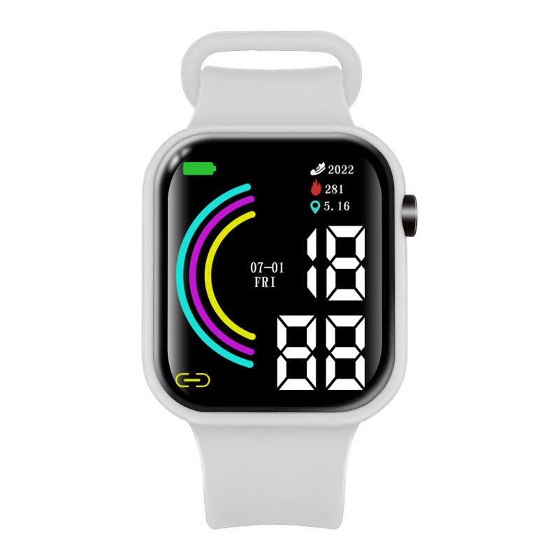 New Square Half Rainbow Student Electronic Watch Fashion Simple Outdoor Sports Digital LED Electronic Watch