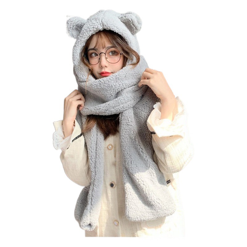 Winter Spot Red Rabbit Ears Printed Monochrome Adult Summer Christmas Universal Hat Gloves Scarf All-In-One Hat
