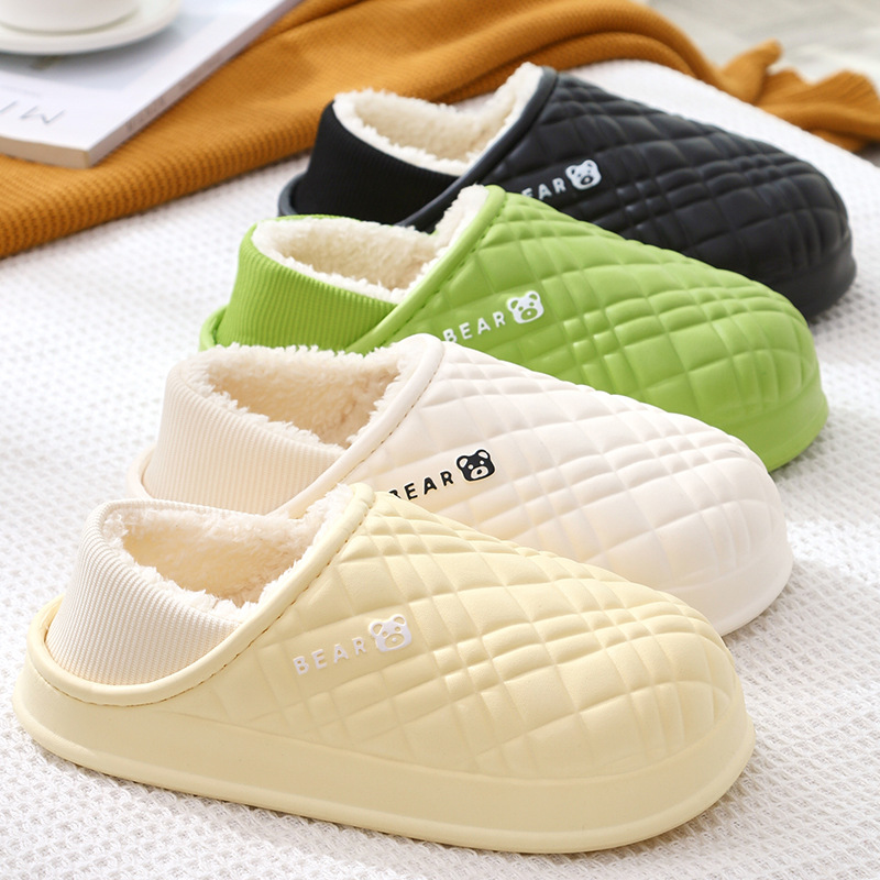 in stock waterproof non-slip cotton slippers women's winter bag heel indoor home men's fleece-lined thick-soled warm cotton shoes women