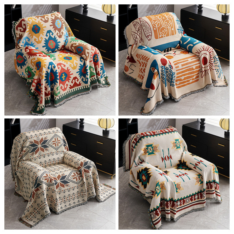 Cartoon Geometric Sofa Cushion Sofa Cover Cloth Four Seasons Universal Anti-cat Scratch Sofa Towel Full Cover Sofa Cover Sofa Blanket