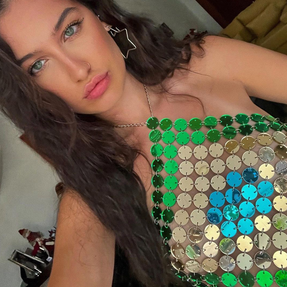 2025 European and American Summer Aliexpress New Nightclub Acrylic Halter Neck Camisole Women's Mirror Vest 20814