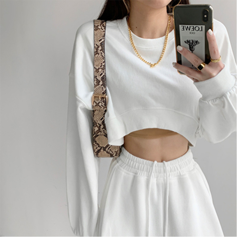 Picture of Short Sweater Women's Autumn Korean Solid Color New Loose Navel Round Neck Women's Foreign Trade Top Women's Fashion Wholesale