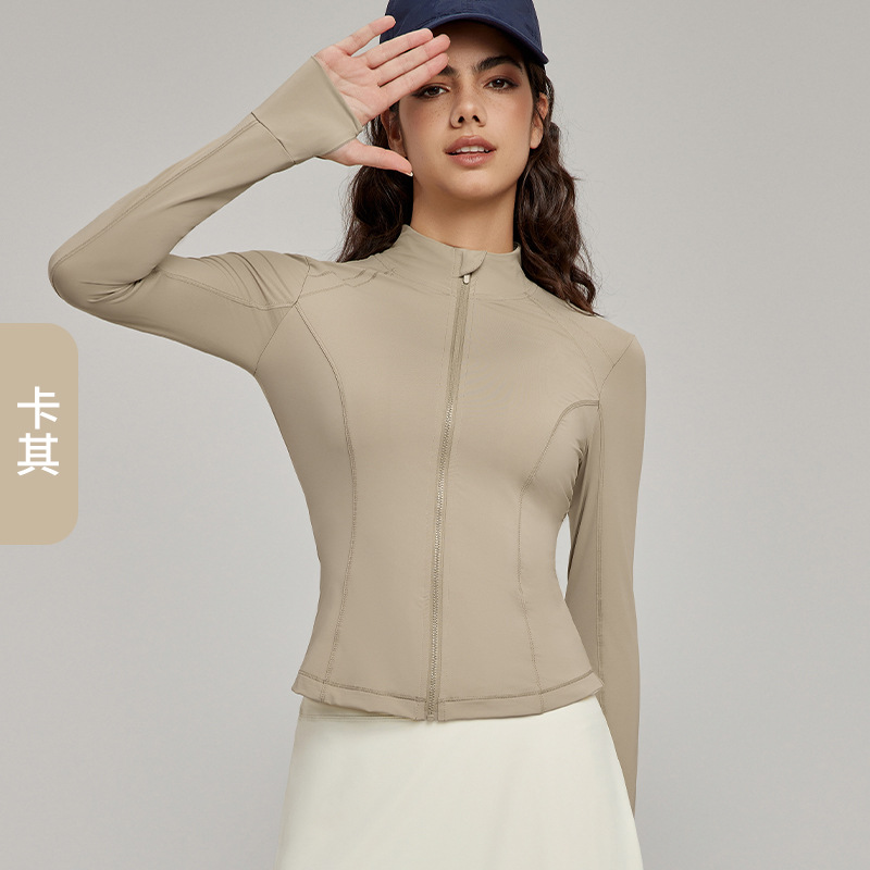 Picture of New Style Vertical Collar Zipper Slim-fit Sunscreen Clothing Women's Original Yarn Cool Sunscreen Skin Clothing Tight Waist Thin Outer Wear Riding Clothes