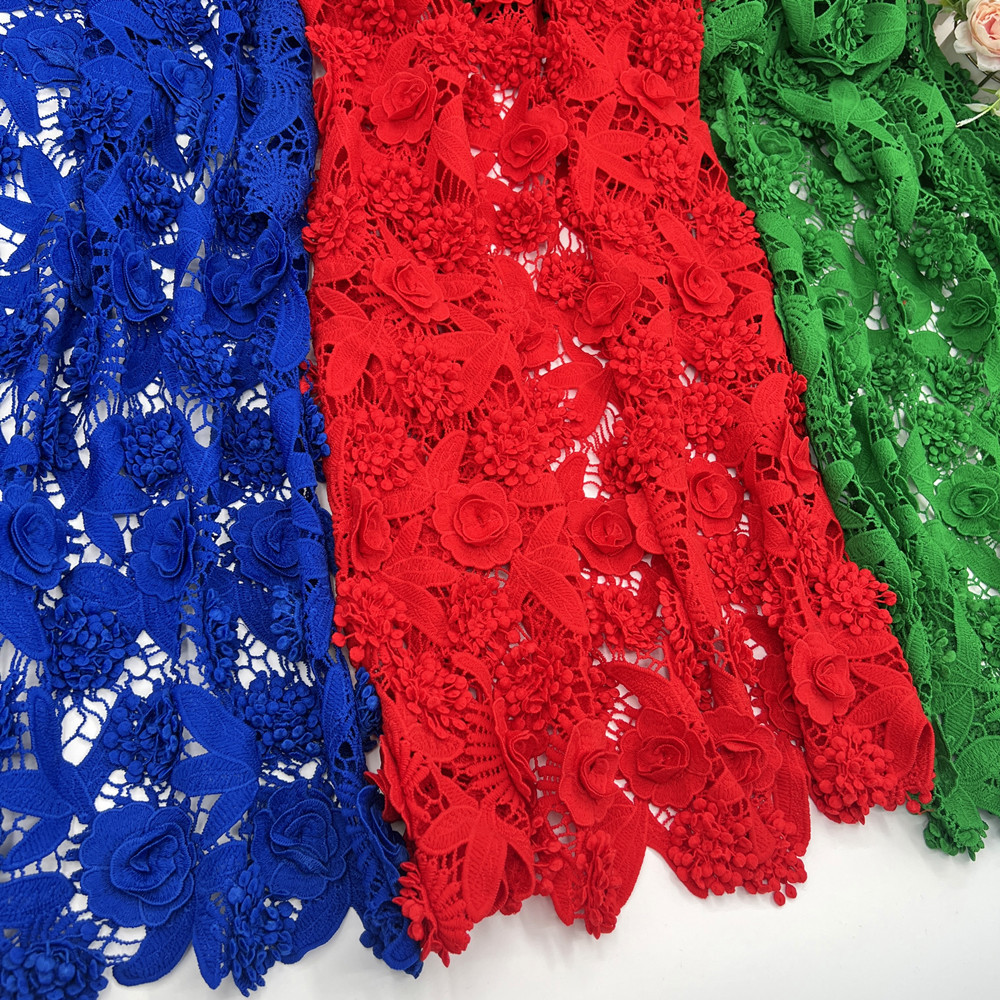 Water-soluble Milk Silk Embroidery Lace Fabric Red Green Blue Three-dimensional Floating Flower Embroidery Water-soluble Clothing dress Embroidered Cloth