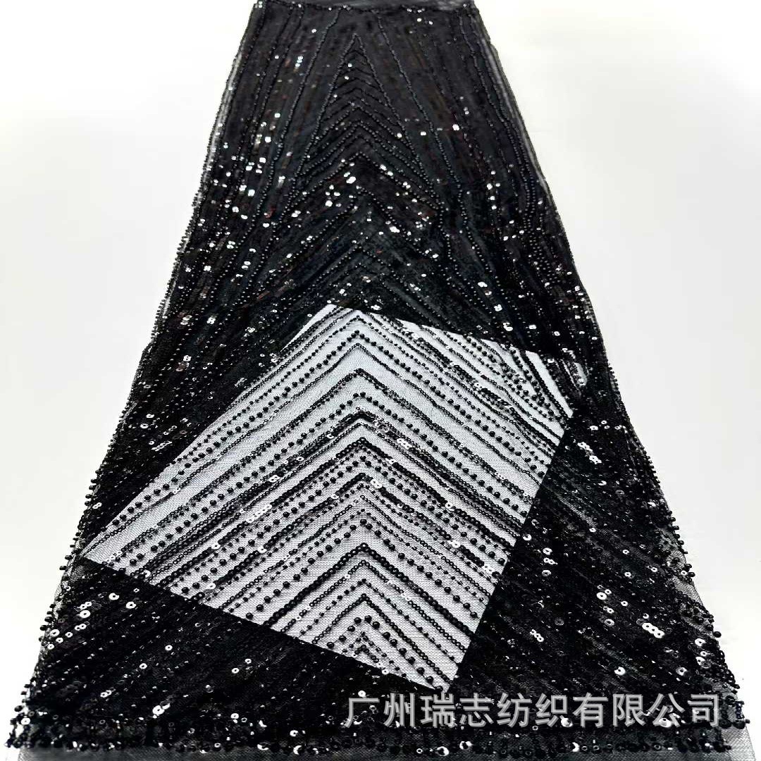 European and American geometric pattern sequin bead embroidery wedding dress fabric cheongsam dress fabric African lace
