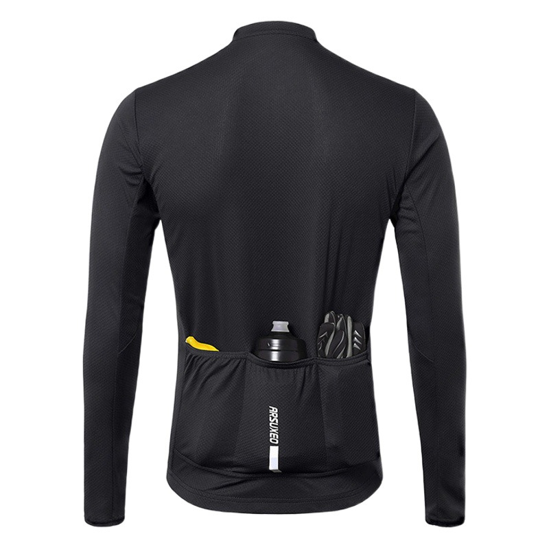 Arsuxeo Professional Cycling Clothing Road Bike Men's Quick-Drying Breathable Spring and Summer Tops Long-Sleeved Pure Color Zipper Cross-Border
