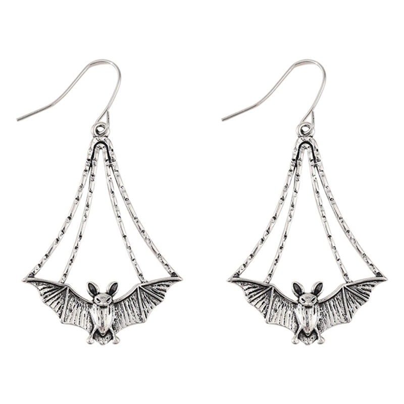 Cross-border Fashion Exaggerated Retro Bat Earrings Personalized Hip Hop Dark Style Design Halloween Earrings Earrings