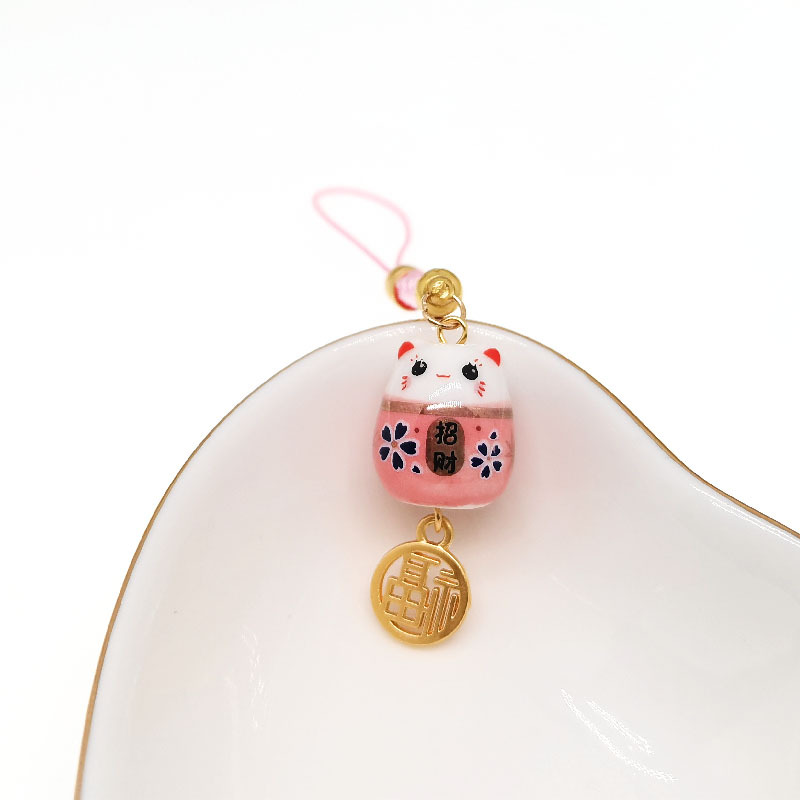 New Ceramic Lucky Cat Car Phone Pendant Fresh Cute Cartoon Kitten Car Phone Japanese Pendant