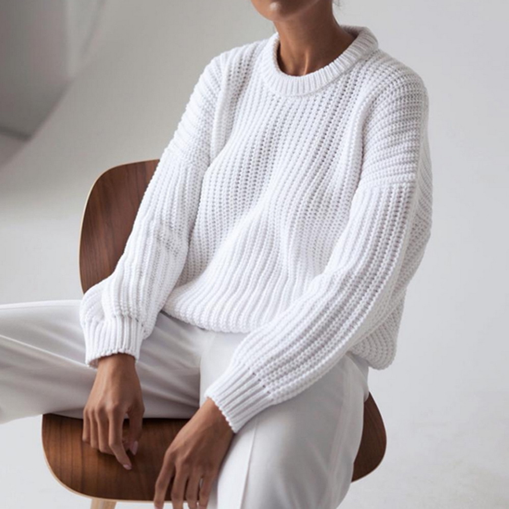 2023 cross-border Amazon European and American women's new casual loose autumn and winter sweater women's round neck long sleeve knitted pullover