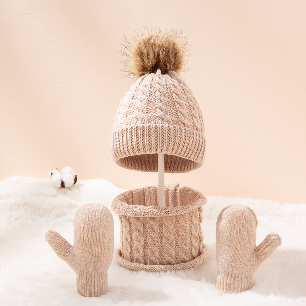 Picture of New wool monochrome twist warm children's hat scarf gloves two or three-piece spot children's hat set