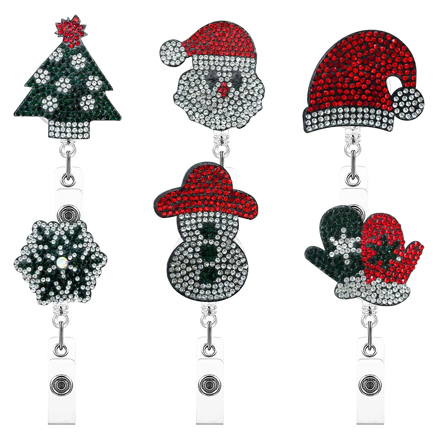 Colorful Rhinestone Christmas Felt Telescopic Easy Pull Buckle Santa Claus Snowman Rotating Easy Pull Badge Clip