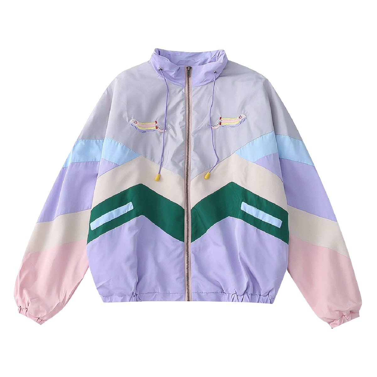Ghost Horse Girl Niche Design Sense Contrasting Color Stitching Cartoon Embroidered Collar Jacket Coat Women