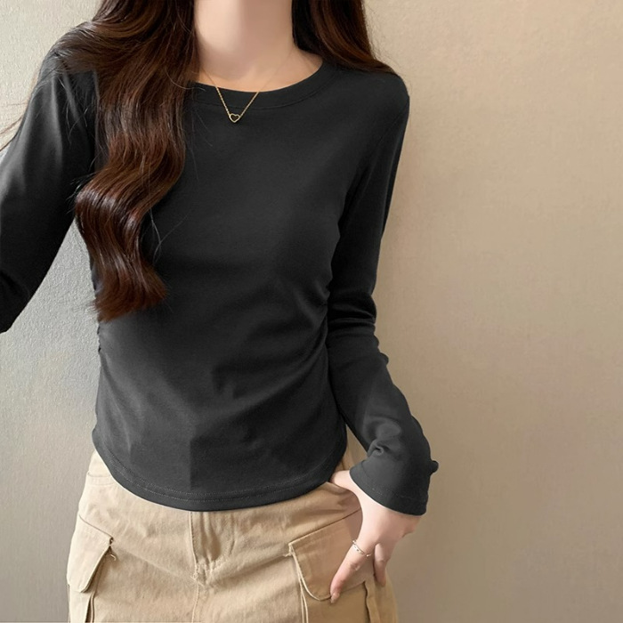 Picture of American Long-Sleeved Bottoming Shirt for Women in Autumn and Winter 2025 New Curved Hem Asymmetrical T-Shirt with Inner Top