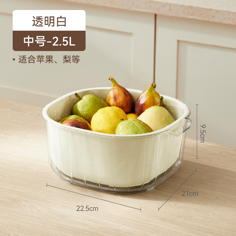 Picture of New double-layer vegetable washing basin drain basket household living room plastic fruit plate kitchen thickened water filter vegetable basket vegetable washing basket