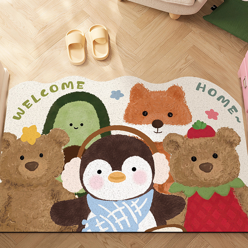 Picture of Entrance Floor Mat Healing Doll Silk Ring Entry Door Mat Cuttable Dust Removal Dirt Resistant Entrance Carpet Non-Slip Foot Mat