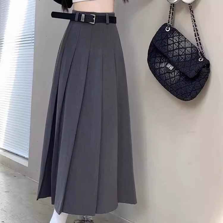 Spring and Summer new Korean style suit A- line skirt mid-length women's autumn and winter commuter pleated dress belt
